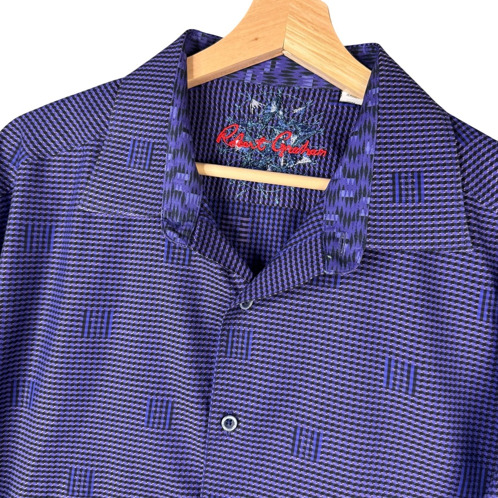 Robert Graham Mens XL Purple Geometric Houndstooth Classic Fit Button Down Shirt
